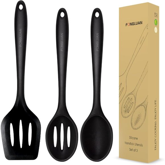 Other - Silicone Nonstick Utensils, Set of 3, Black, Silicone Cooking Utensils Set, Turn